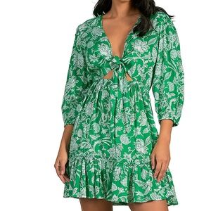 NEW! Elan Floral Print Cut Out Mini Dress 3/4 Sleeves Green Venice Print Sm $88